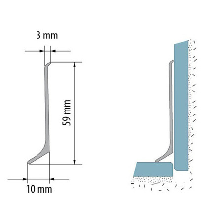 2,5m Fussleiste aus Aluminium 59mm PLATIN