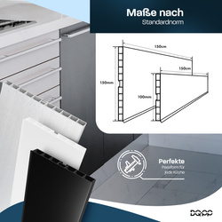 1,5m Sockelblende Küche Einbauküche Küchensockel Modern Sockel 150mm PCV SCHWARZ GLÄNZEND