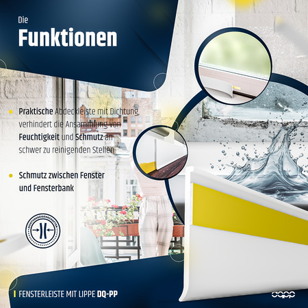 Fensterleiste mit Gummilippe 60mm Selbstklebend Abdeckleiste Kunststoffleiste Flachleiste
