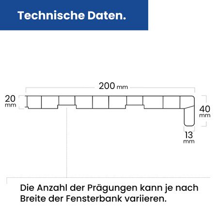 Fensterbank Fensterbrett für den Innenbereich PVC Tiefe 20cm WINCHESTER + Endkappen GRATIS!