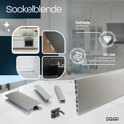 1,5m Sockelblende Küche Einbauküche Küchensockel Modern Sockel 150mm PCV SCHWARZ GLÄNZEND