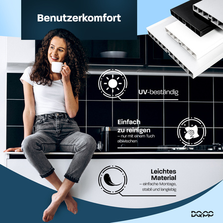 1,5m Sockelblende Küche Einbauküche Küchensockel Modern Sockel 150mm PCV SCHWARZ GLÄNZEND