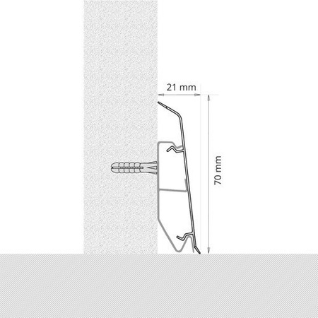 2,5m Fussleiste 70mm EICHE ASPEN + Montagematerial GRATIS