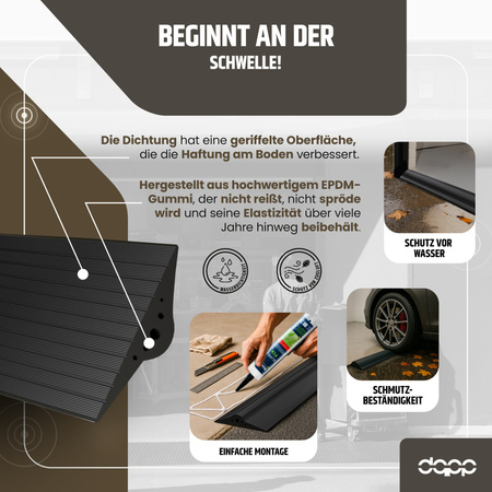 Garagentordichtung 15x80mm Garagentor Dichtung Gummischwelle Bodendichtung EPDM