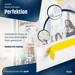 Fensterleiste mit Gummilippe 60mm Selbstklebend Abdeckleiste Kunststoffleiste Flachleiste