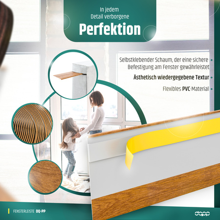Fensterleiste 60mm x 1,5mm GOLDENE OAK selbstklebend Flachleiste Abdeckleiste Kunststoffleiste