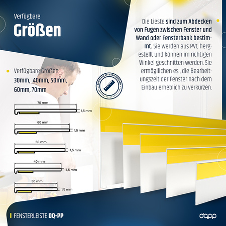 Fensterleiste 40mm x 1,5mm Weiß selbstklebend Flachleiste Abdeckleiste Kunststoffleiste