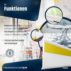 Fensterleiste mit Gummilippe 60mm Selbstklebend Abdeckleiste Kunststoffleiste Flachleiste