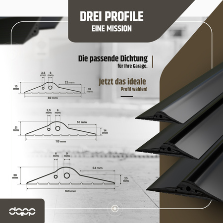 Garagentordichtung 15x80mm Garagentor Dichtung Gummischwelle Bodendichtung EPDM